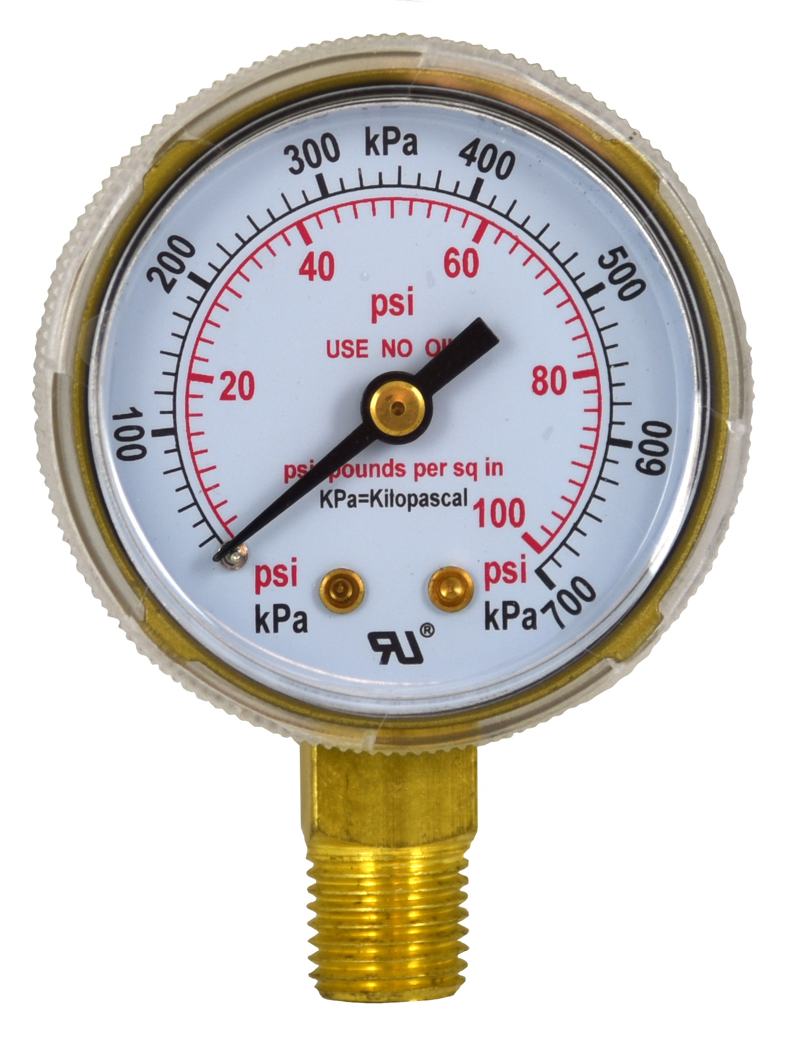 pressure gauge, 2in X 100 psi 0.25in 18 NPT